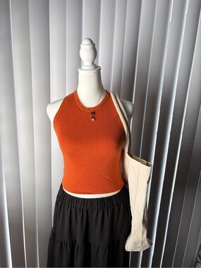 Papaya Ribbed Halter Crop Top in Rust Orange
